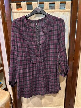 Free People Pink & Black Plaid Tunic